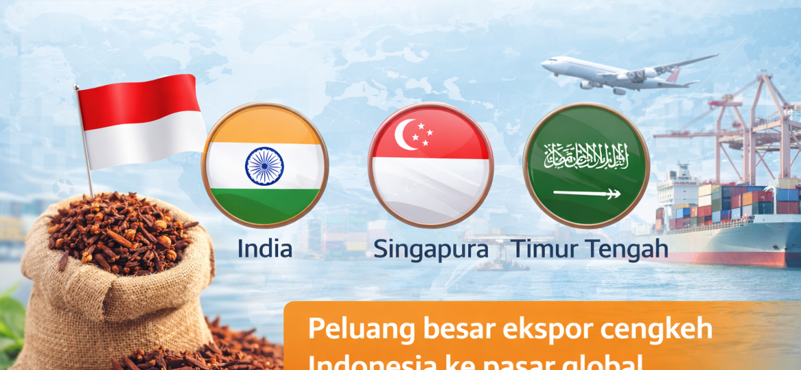 Ilustrasi ekspor cengkeh Indonesia ke pasar global dengan negara tujuan utama