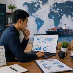 Pelaku ekspor Indonesia memantau pergerakan nilai tukar dolar dan aktivitas perdagangan internasional melalui sistem digital