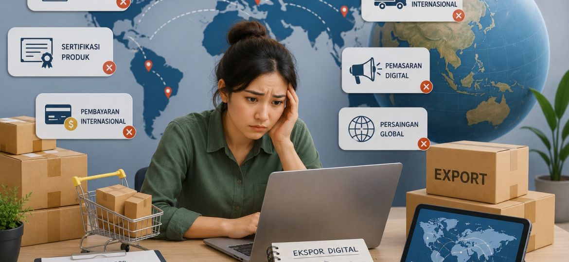 Pelaku UMKM menghadapi kendala ekspor digital seperti regulasi internasional, logistik, sertifikasi produk, dan pemasaran global