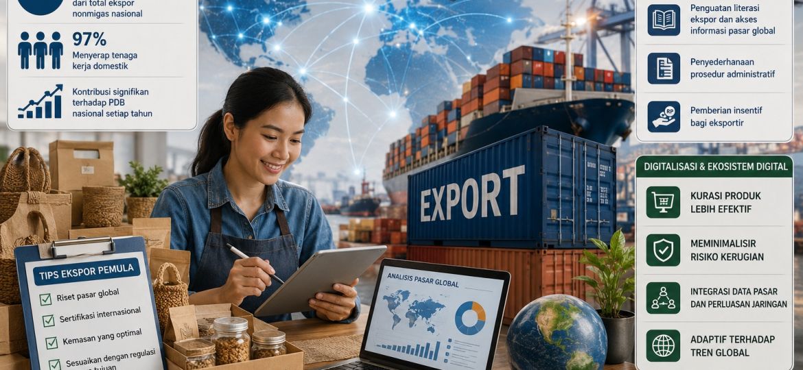 Exporthub.id - Ilustrasi produk UMKM Indonesia siap ekspor melalui platform ExportHub.id untuk pasar global.