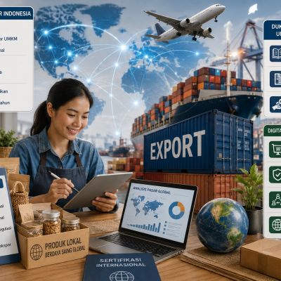 Exporthub.id - Ilustrasi produk UMKM Indonesia siap ekspor melalui platform ExportHub.id untuk pasar global.