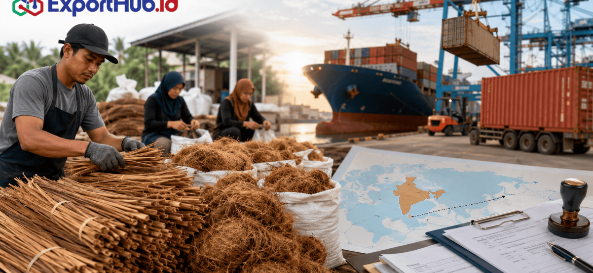 exporthub.id-Dari Sampah Jadi Rupiah Panduan Ekspor Limbah Lidi & Sabut Kelapa yang Sedang Diburu Pasar India